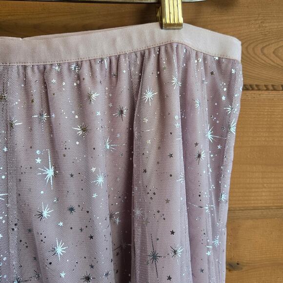 Dusty Pink Silver Constellation Star Pull On Tulle Midi Skirt Flowy Kawaii Boho - Picture 4 of 6